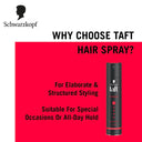 Schwarzkopf TAFT Power Hair Spray With Caffeine Formula For Strengthening Hold 5, Upto 72 Hrs (250ml)