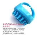 shampoo and product application brush meant for wet use under the shower or off the shower. The bristles are