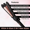 Shop VEGA K-Glam Advanced 3 In 1 Hair Styler With Adjustable Temperature & Heat Protection Covers- Straightener
