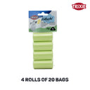 Dog poop bags, lemon scent, 4 rolls of 20 bags, Yellow