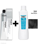 L'oreal Professionnel Paris Majirel Hair Color - 3.0 (Dark Brown) (60ml) + Oxydant Creme 20 Vol. 6% Developer (495ml)