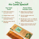 Nat Habit Oil Treated Kacchi Neem Handmade Wooden Comb - Wide Tooth for Post Shampoo Detangling (1pcs)