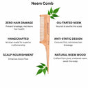 OROSSENTIALS Oil Treated Kacchi Neem Wooden Comb Long Tail Comb (ORO-004)