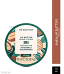 The Body Shop Shea Lip Butter packaging with label and branding.