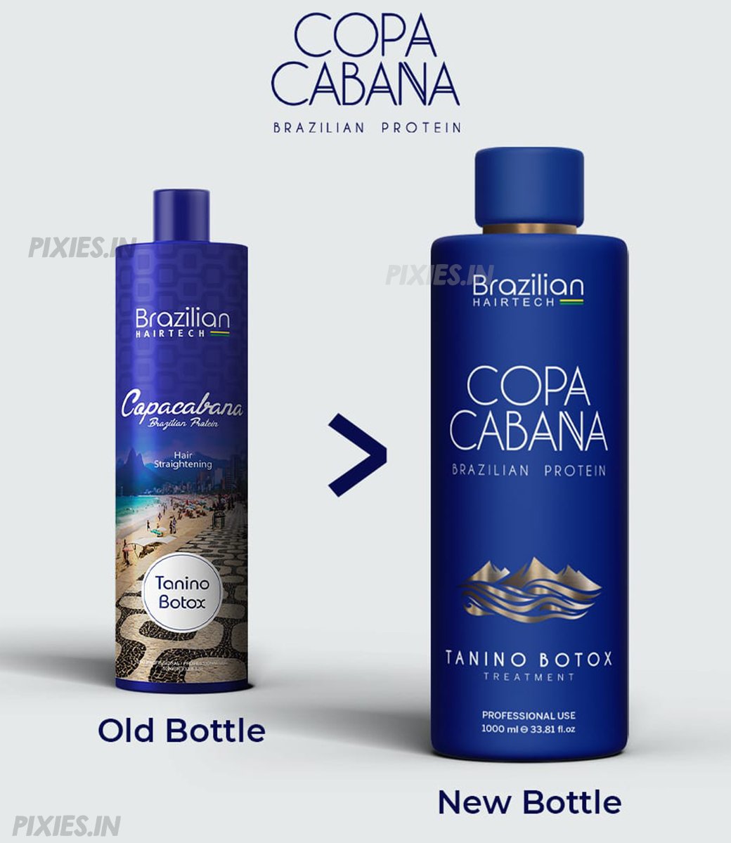 Old bottle vs new bottle comparison for Brazilian HairTech Capacabana Tanino Botox