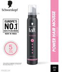 Schwarzkopf TAFT Power Hold 5 Hair Mousse, Lasts 24 Hours, Cashmere-Like Softness, With No Stickiness, Heat Protection, Silicone Free, Lightweight Styler To Controls Frizz And Provides Shine, 200ML