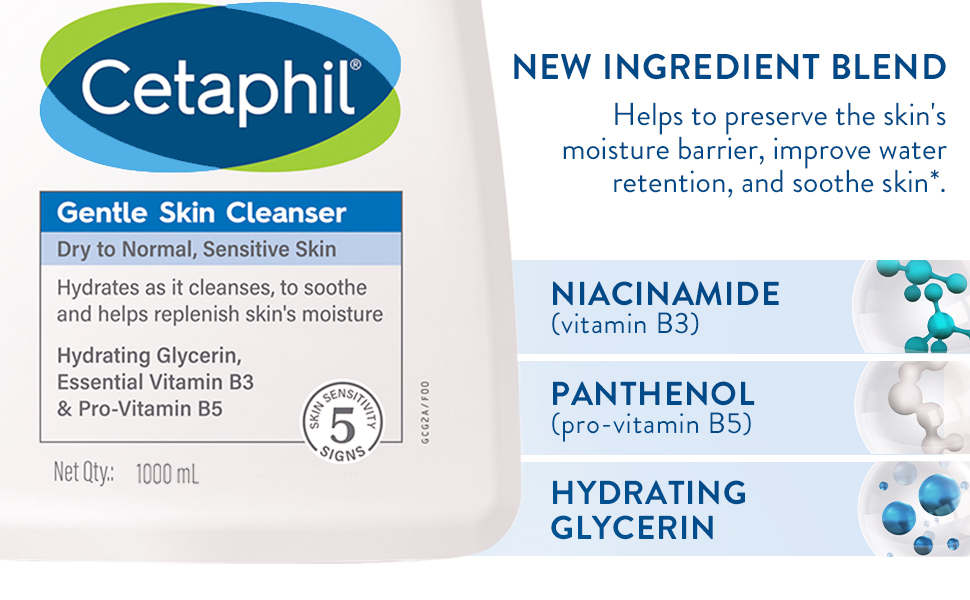 Cetaphil Gentle Skin Cleanser for Dry to Normal Skin with Niacinamide |Dermatologist Recommended