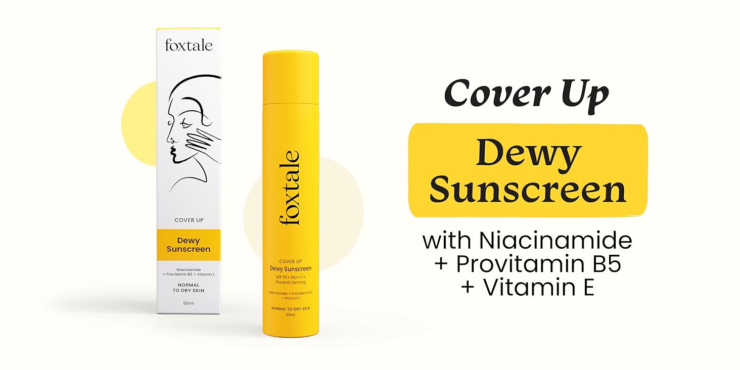 Foxtale Niacinamide Dewy Sunscreen SPF 70 PA++++ | No White Cast | Non Greasy | Anti-Tan Formula | For Spot Depigmentation | Men & Women | 50 ml