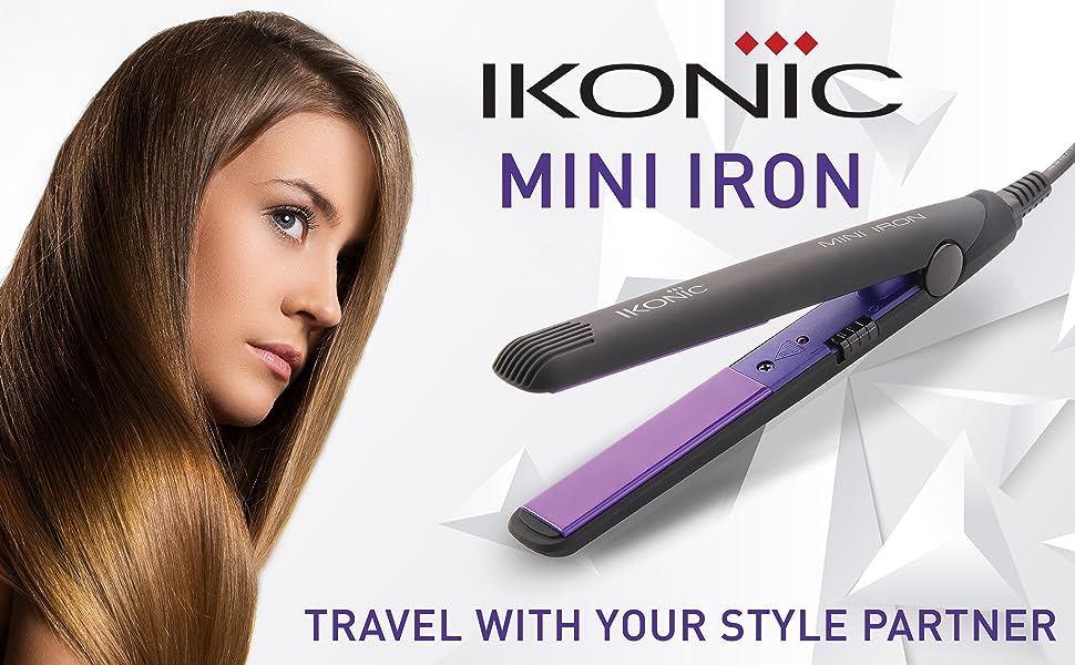 Ikonic Mini Iron Hair Straightener, Black| Compact Size