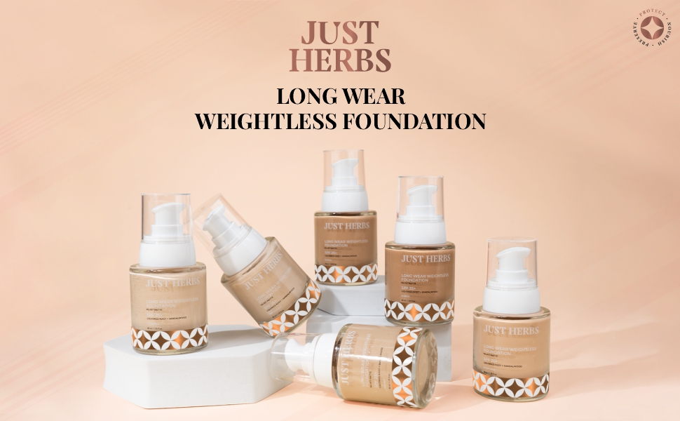 Just Herbs Medium to Full Coverage Liquorice Root and Sandalwood Longwear Weightless Foundation for Face Makeup