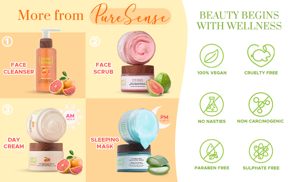 PureSense Vitamin C Sleeping Mask with Niacinamide & Hyaluronic Acid | Face Moisturizer & Night Cream for Women 50g